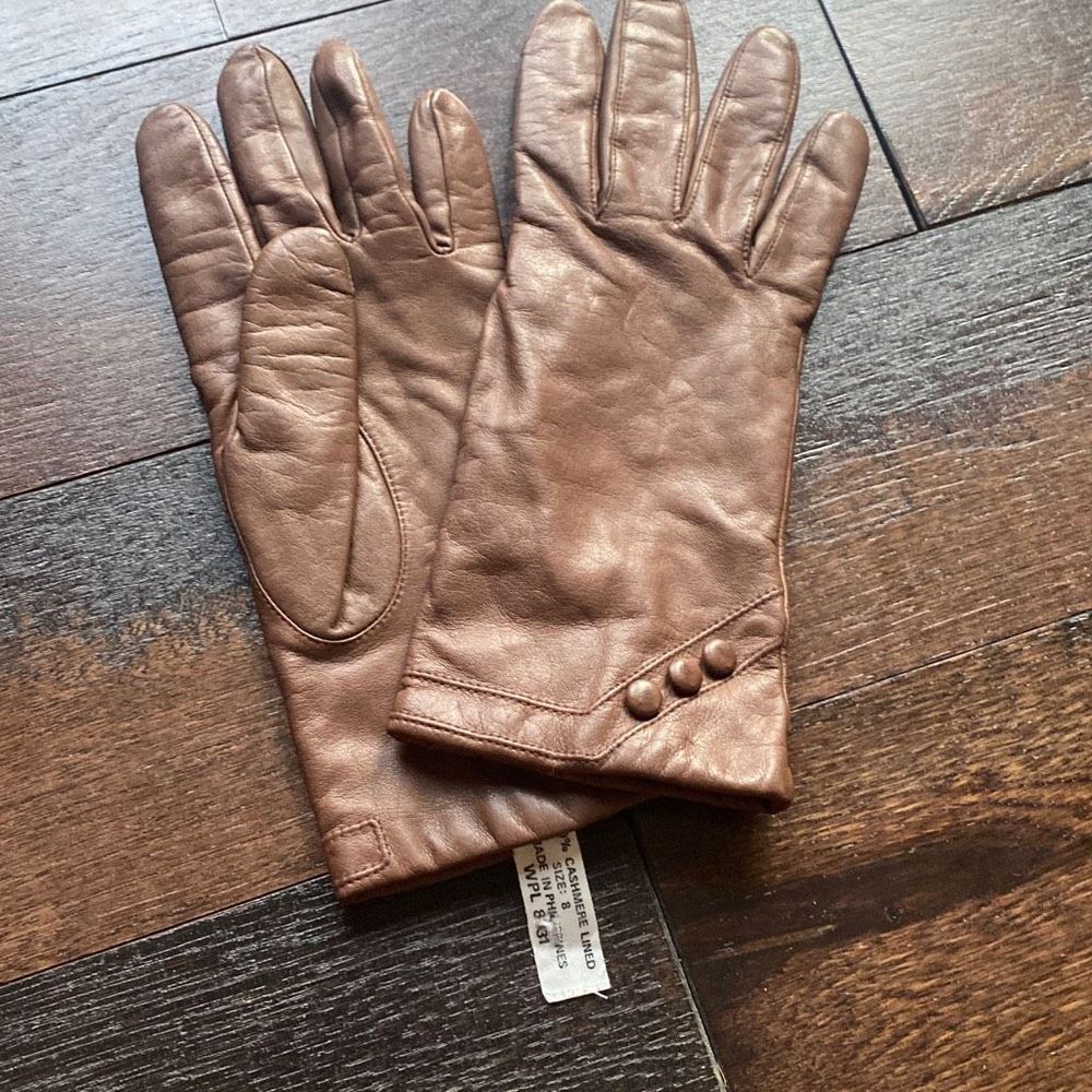 Vintage Leather cashmere lined brown gloves womens size 8 driving gloves movie p